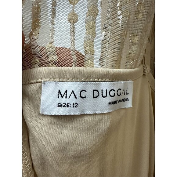 Mac Duggal Size 12 Beige 93889 Beaded Sequin High Neck Midi Cocktail Dress New - Picture 9 of 10